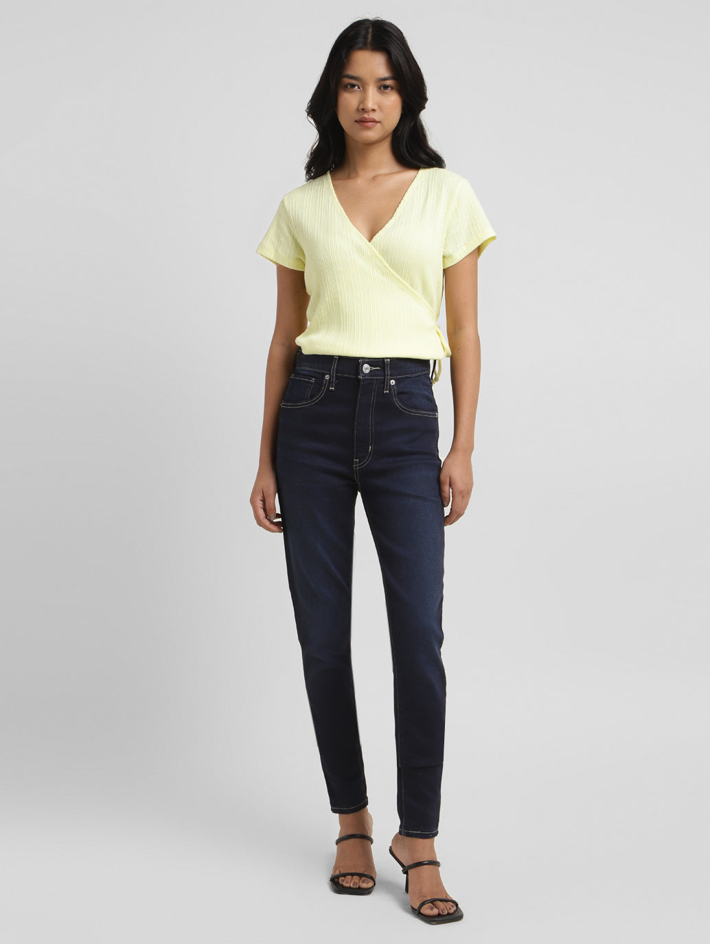 Women's Blue Mile High Wide Leg Fit High Rise Jeans - ModelFront View