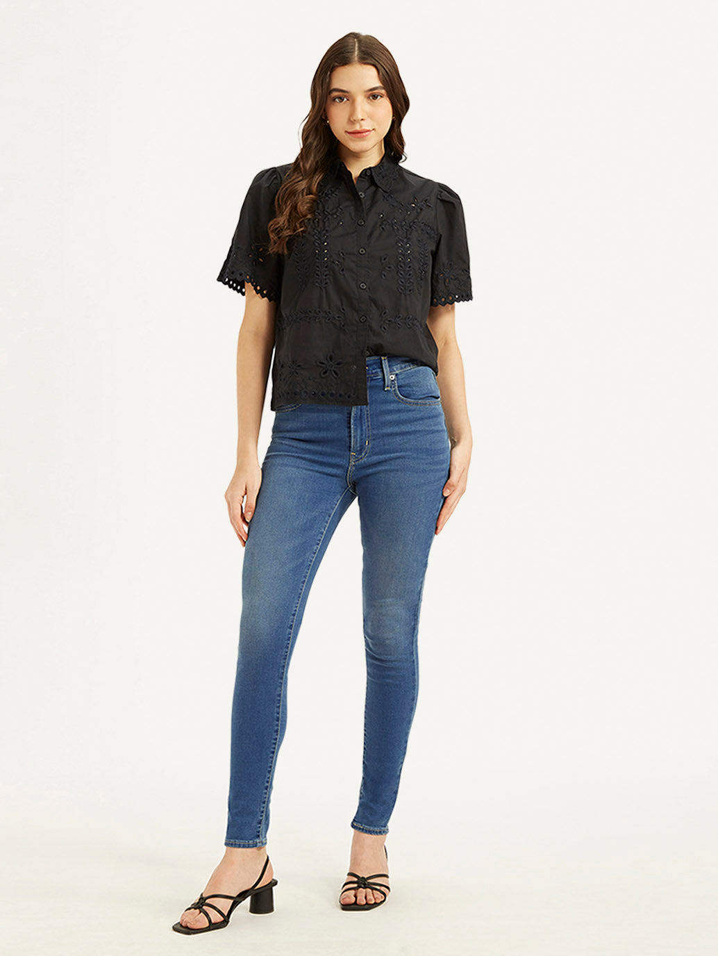 Women's Blue Mile High Wide Leg Fit High Rise Jeans - Styleshot View