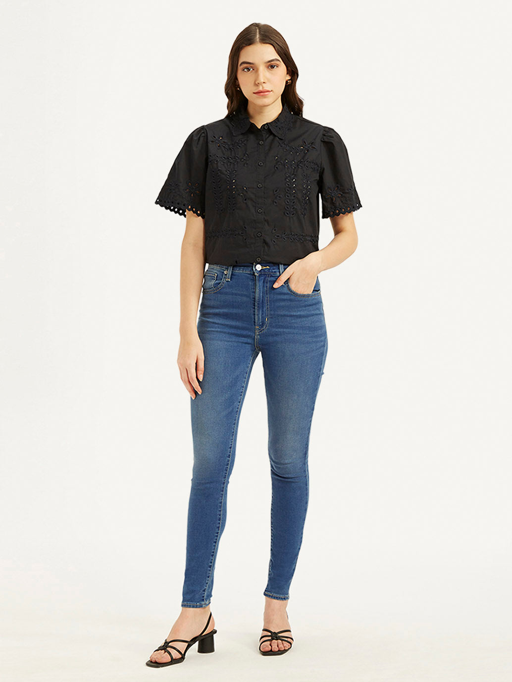 Women's Blue Mile High Wide Leg Fit High Rise Jeans - Front View