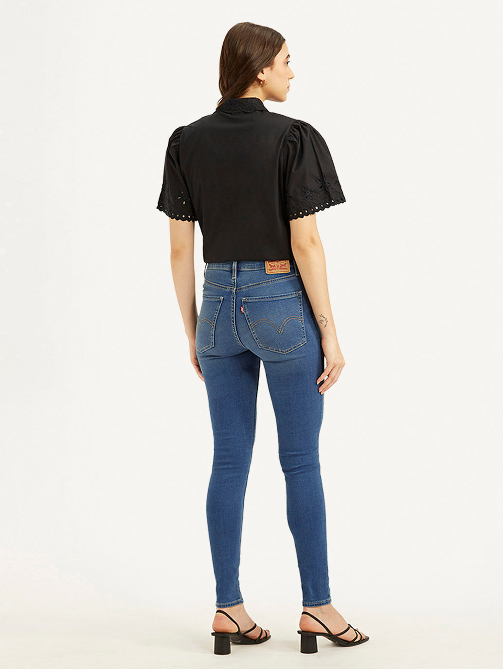 Women's Blue Mile High Wide Leg Fit High Rise Jeans - Back View