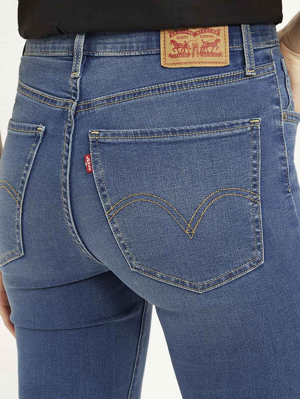 Women's Blue Mile High Wide Leg Fit High Rise Jeans - Detail View