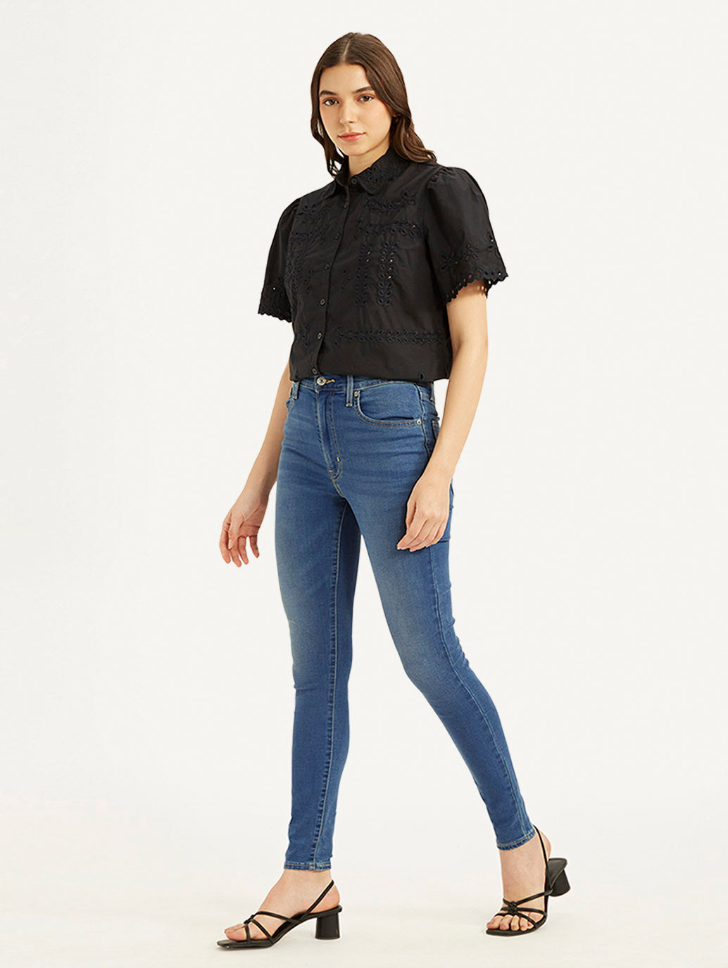 Women's Blue Mile High Wide Leg Fit High Rise Jeans - Side View