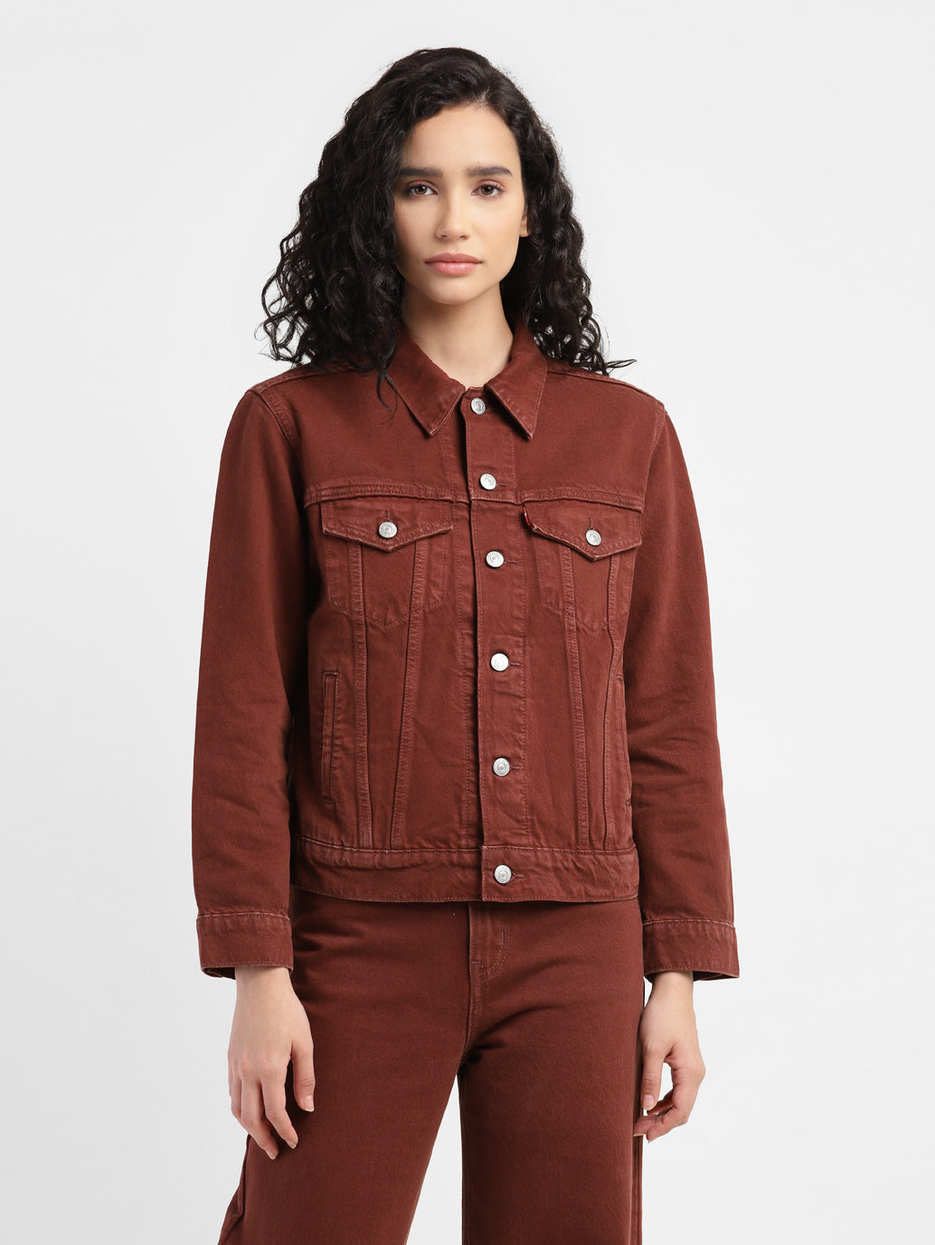 Women's Solid Spread Collar Denim Jacket - 4af70d95-1df8-4a9a-b81b-e237a8e3d438 View