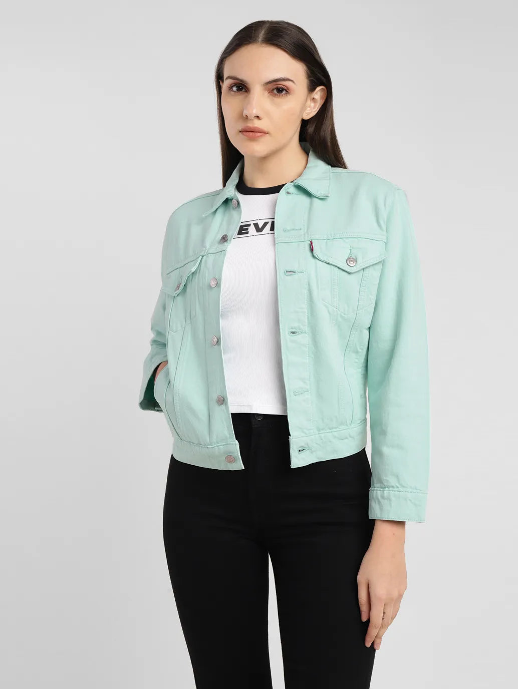 Women's Solid Spread Collar Denim Jacket - 3d8c1000-52f5-4981-b79a-0e180e692253 View