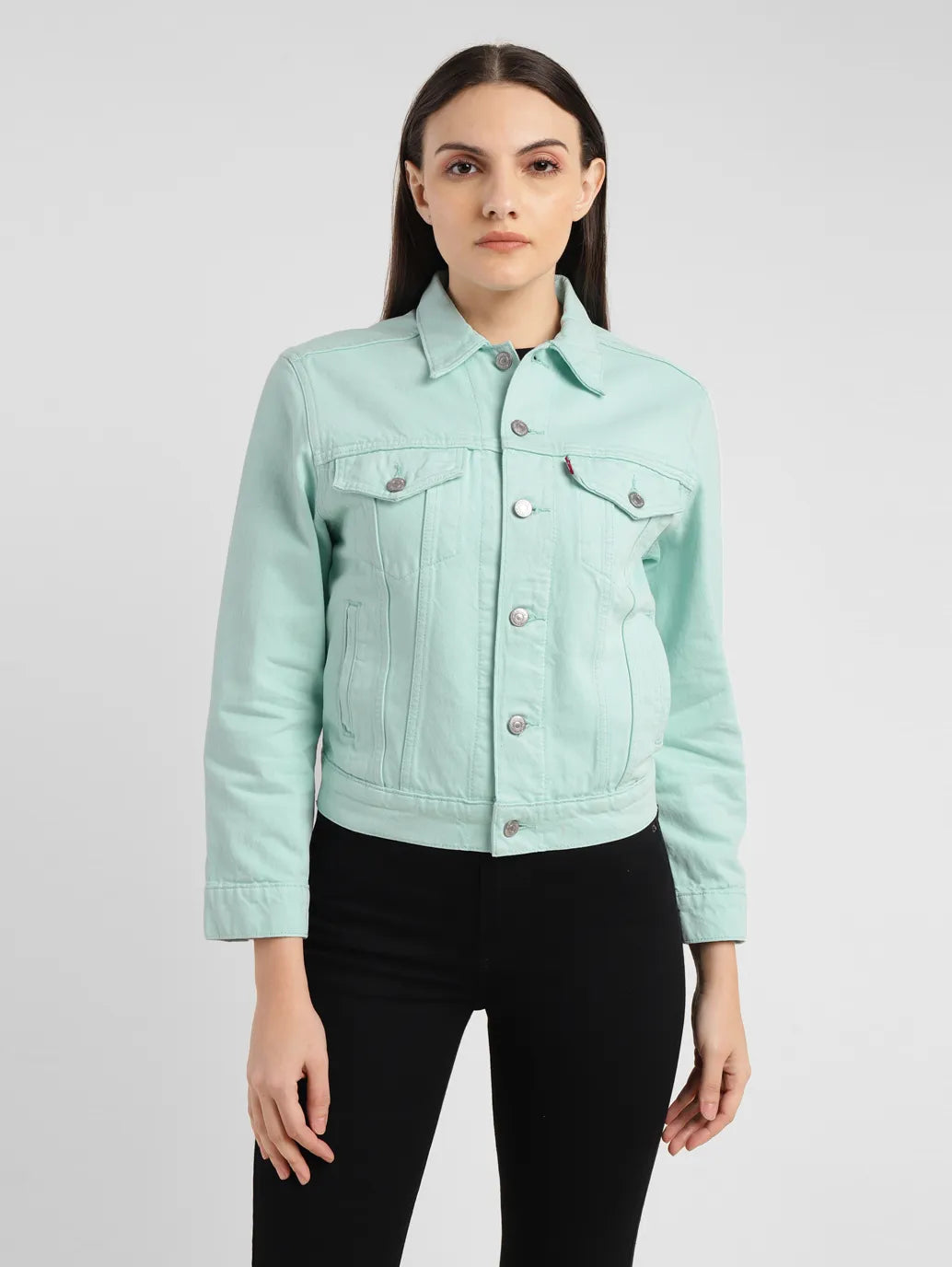 Women's Solid Spread Collar Denim Jacket - 5ad2b885-c7b9-4b25-ad74-c766b6171350 View
