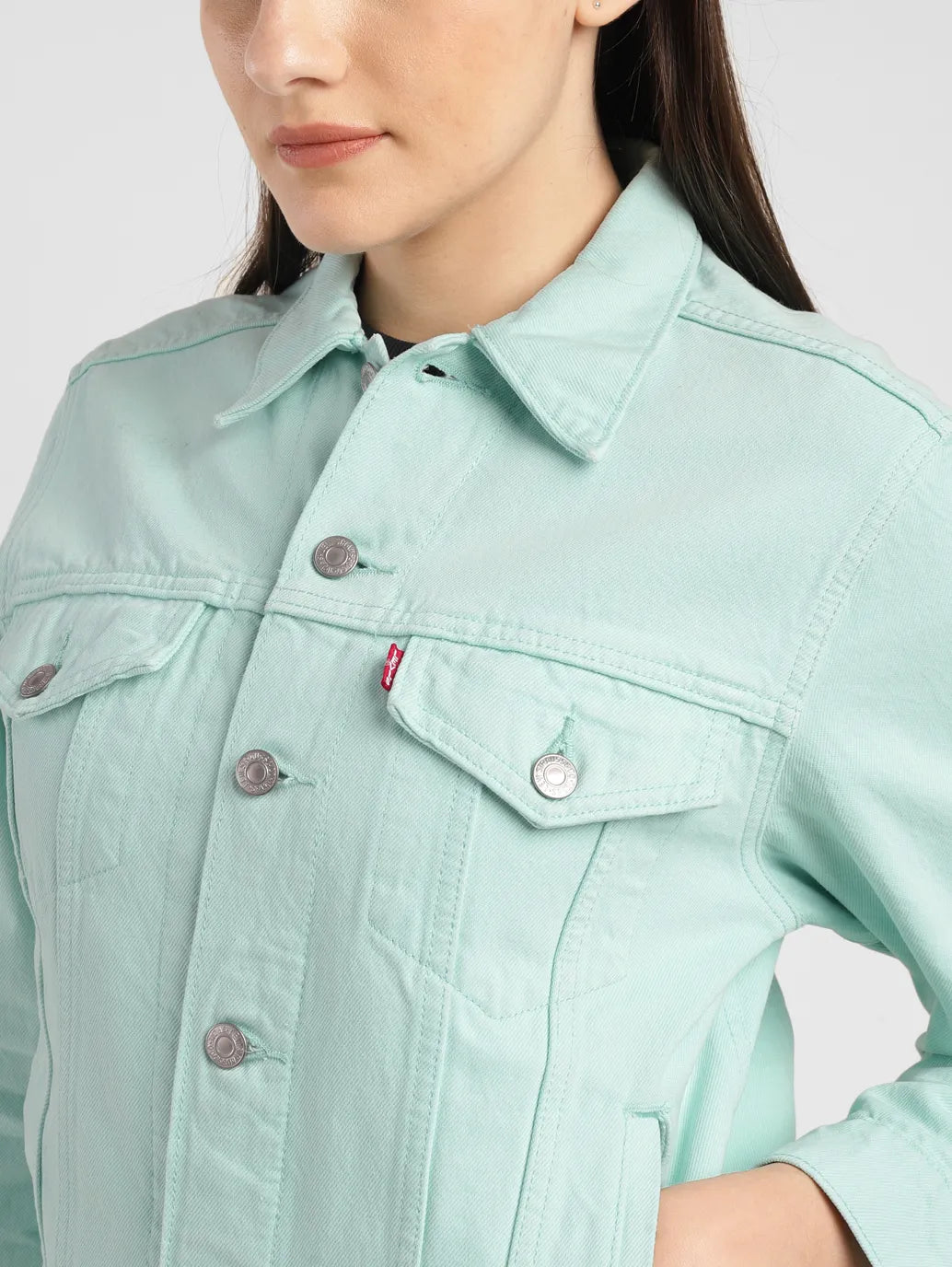Women's Solid Spread Collar Denim Jacket - d02de69d-799f-43cb-b223-a8876e909723 View