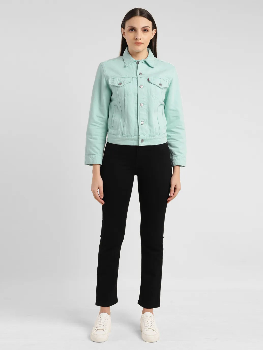 Women's Solid Spread Collar Denim Jacket - 7406b7fa-d998-4f64-8452-6b9b658c75ad View