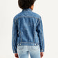 Women's Paisley Print Blue Spread Collar Denim Trucker Jacket - Back View
