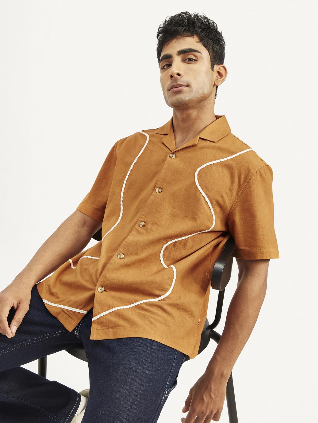 Men's Resort Collar Embroidered Regular Fit Shirt