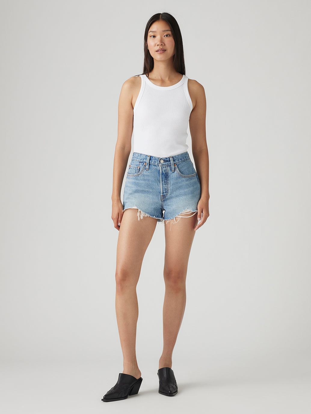 Women's 501 Mid Rise Blue Straight Fit Shorts - 55ae7cbd18d392fb8790db2c5f36ae08 View