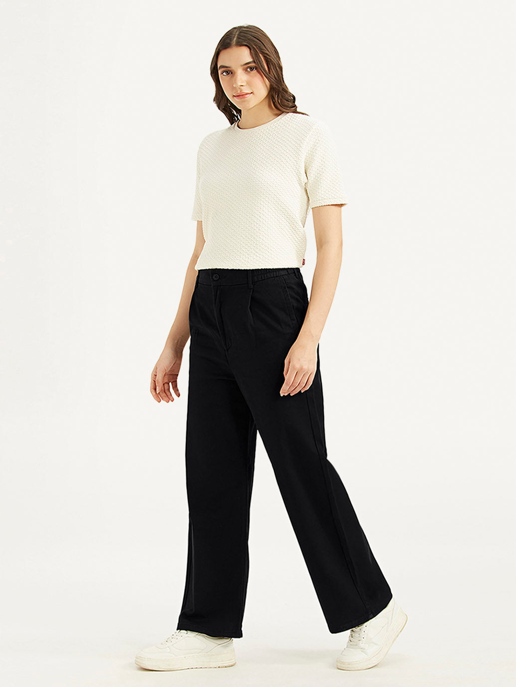 Women's High Rise Black Wide Leg Trousers - 575851796f380bcfcc4b64021b1312f0 View
