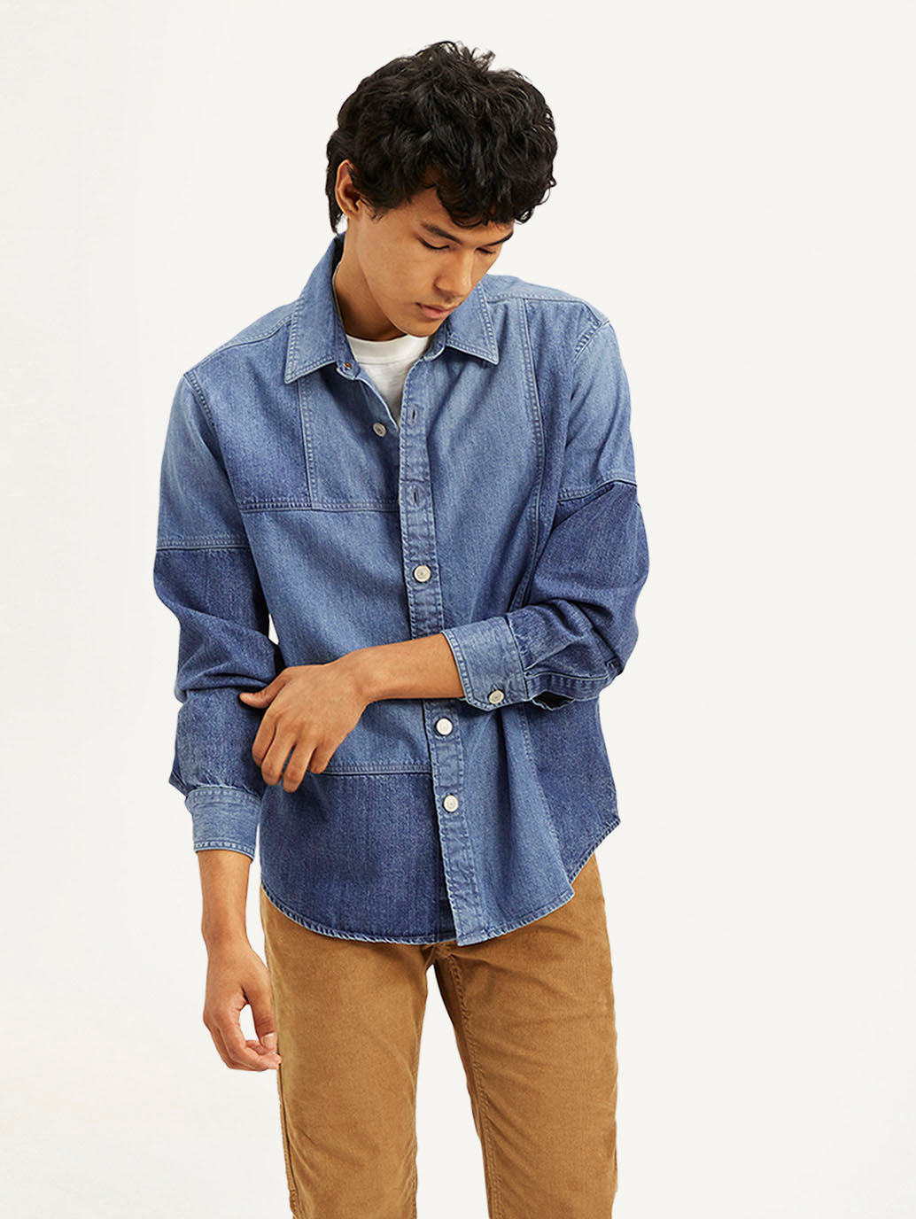 Men's Colorblock Relaxed Fit Denim Overshirt - 58cae3a57a630954a90d794abe4720ee View