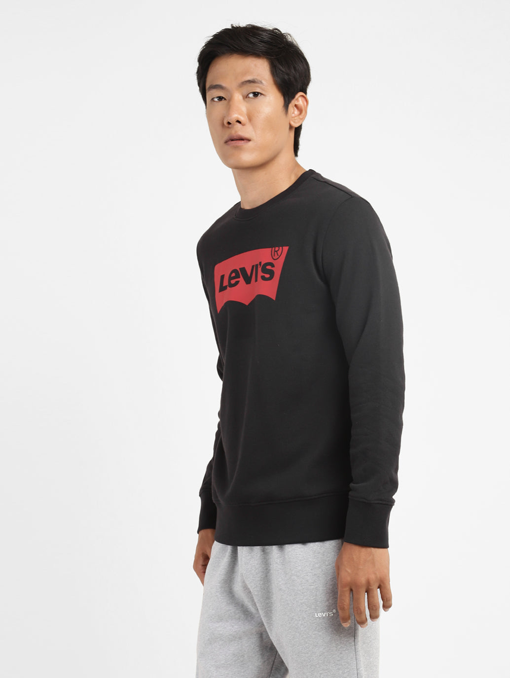 Men's Brand Logo Crew Neck Sweatshirt Black - 43553e30-7434-4531-9e86-182523551ee5 View
