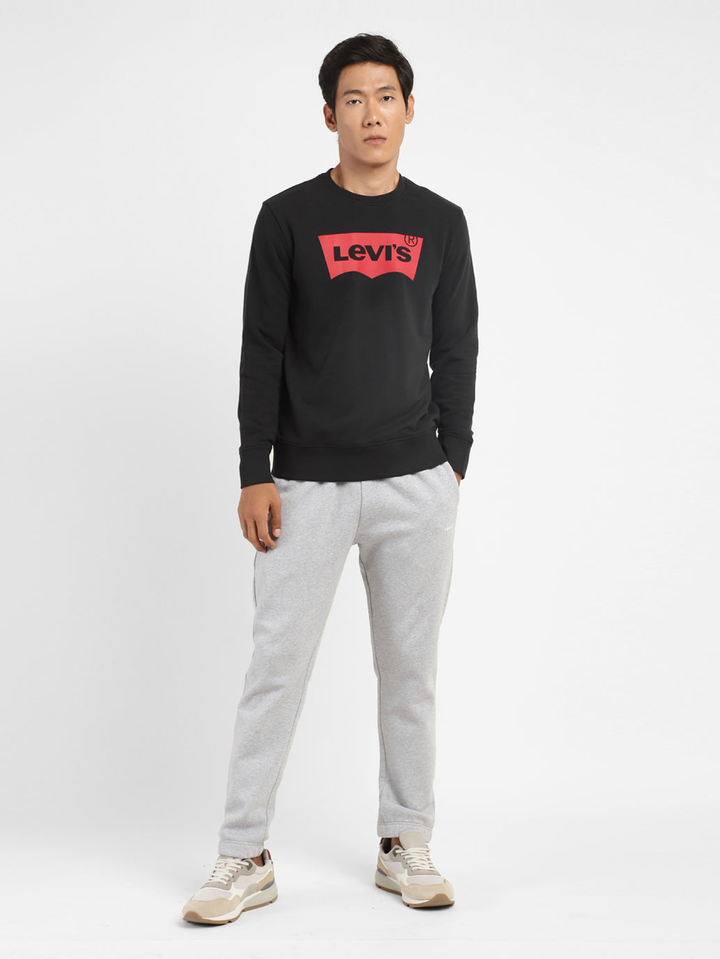 Men's Brand Logo Crew Neck Sweatshirt Black - 771fe7cb-a33b-4c2a-98eb-f9b54a7fda32 View