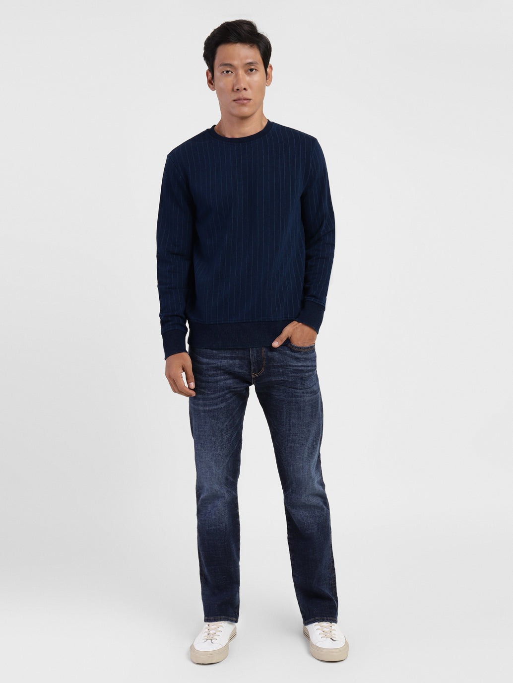 Men's Striped Crew Neck Sweatshirt - 4134c80b-146a-49d2-a8ce-5a941500ff7c View