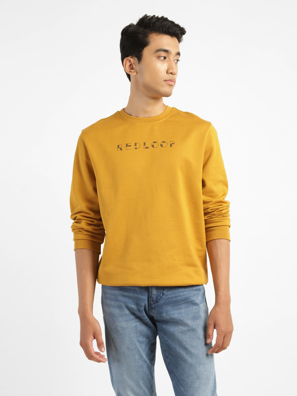 Men's Brand Logo Yellow Crew Neck Sweatshirt