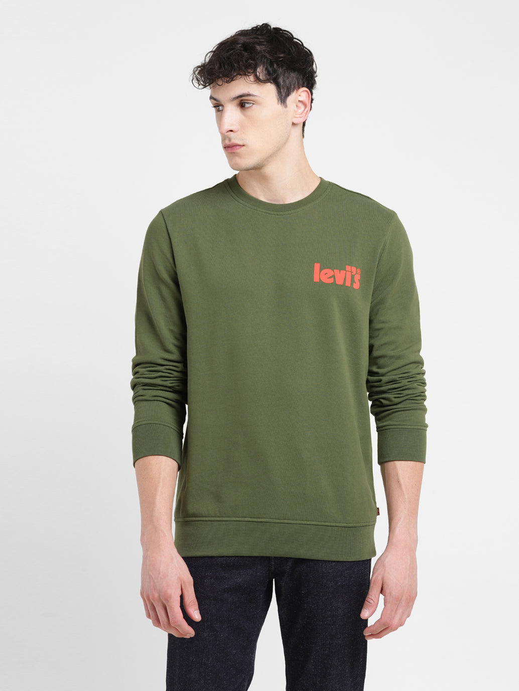 Men's Solid Green Crew Neck Sweatshirt