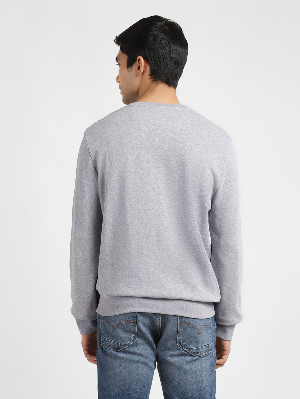 Men's Solid Grey Crew Neck Sweatshirt - d2b0ecaa-c14c-4338-ac80-9455715f1bd4 View