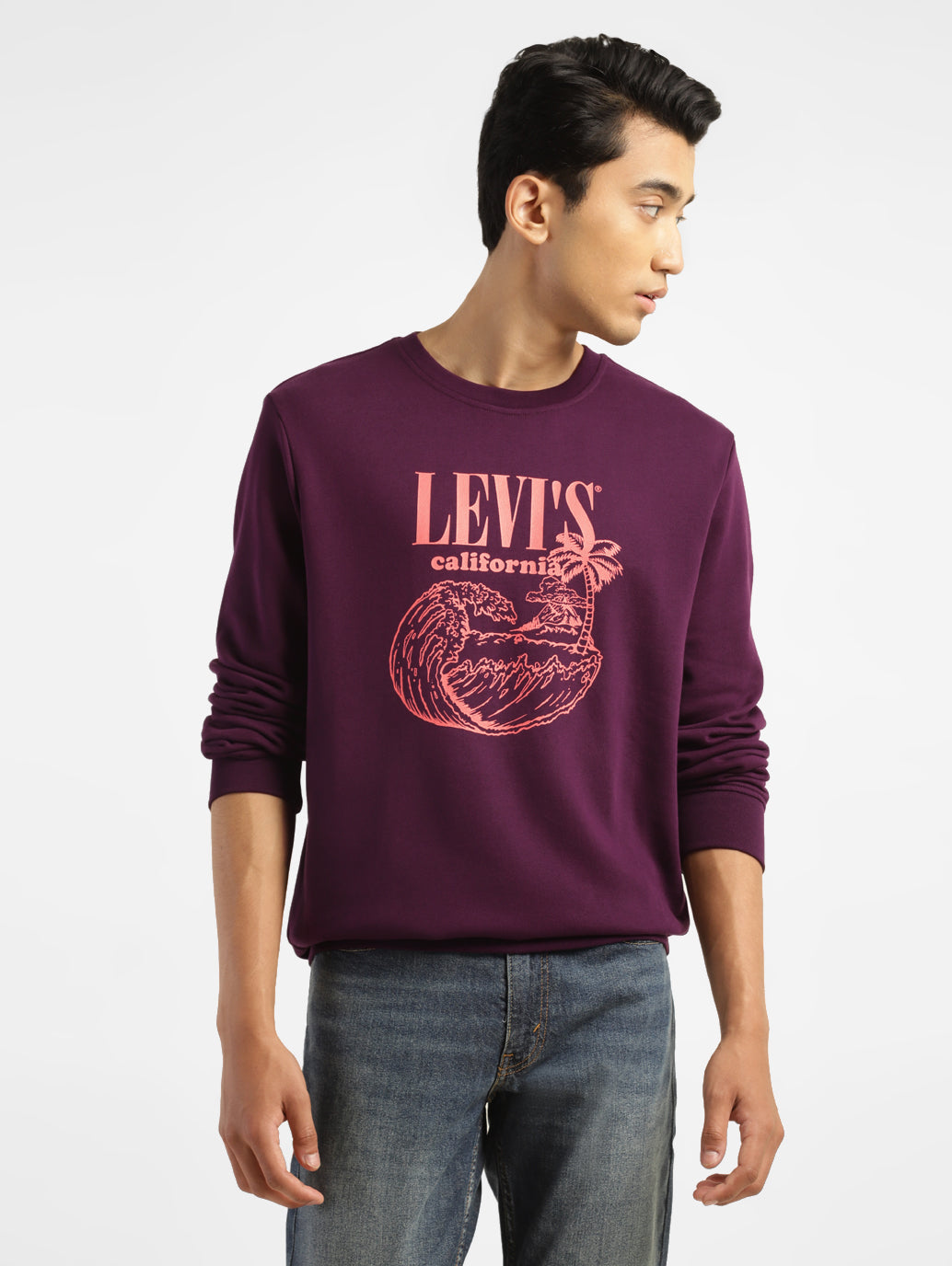 Men's Brand Logo Purple Crew Neck Sweatshirt - 32c7a414-4374-4737-b897-04e1f9bf60ce View