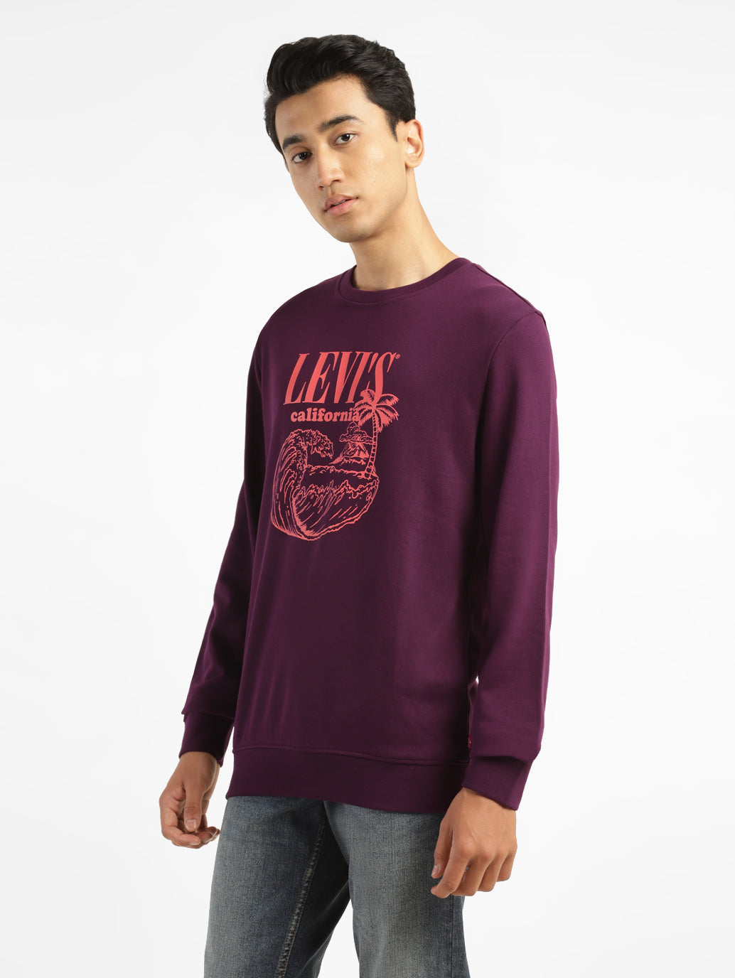 Men's Brand Logo Purple Crew Neck Sweatshirt - 516f9edc-0ea1-47cf-abb3-2aa00ad68de2 View