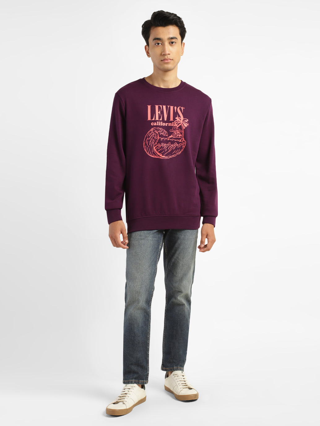 Men's Brand Logo Purple Crew Neck Sweatshirt - b3bfbb58-9cae-4507-b2b7-41ed742e3257 View