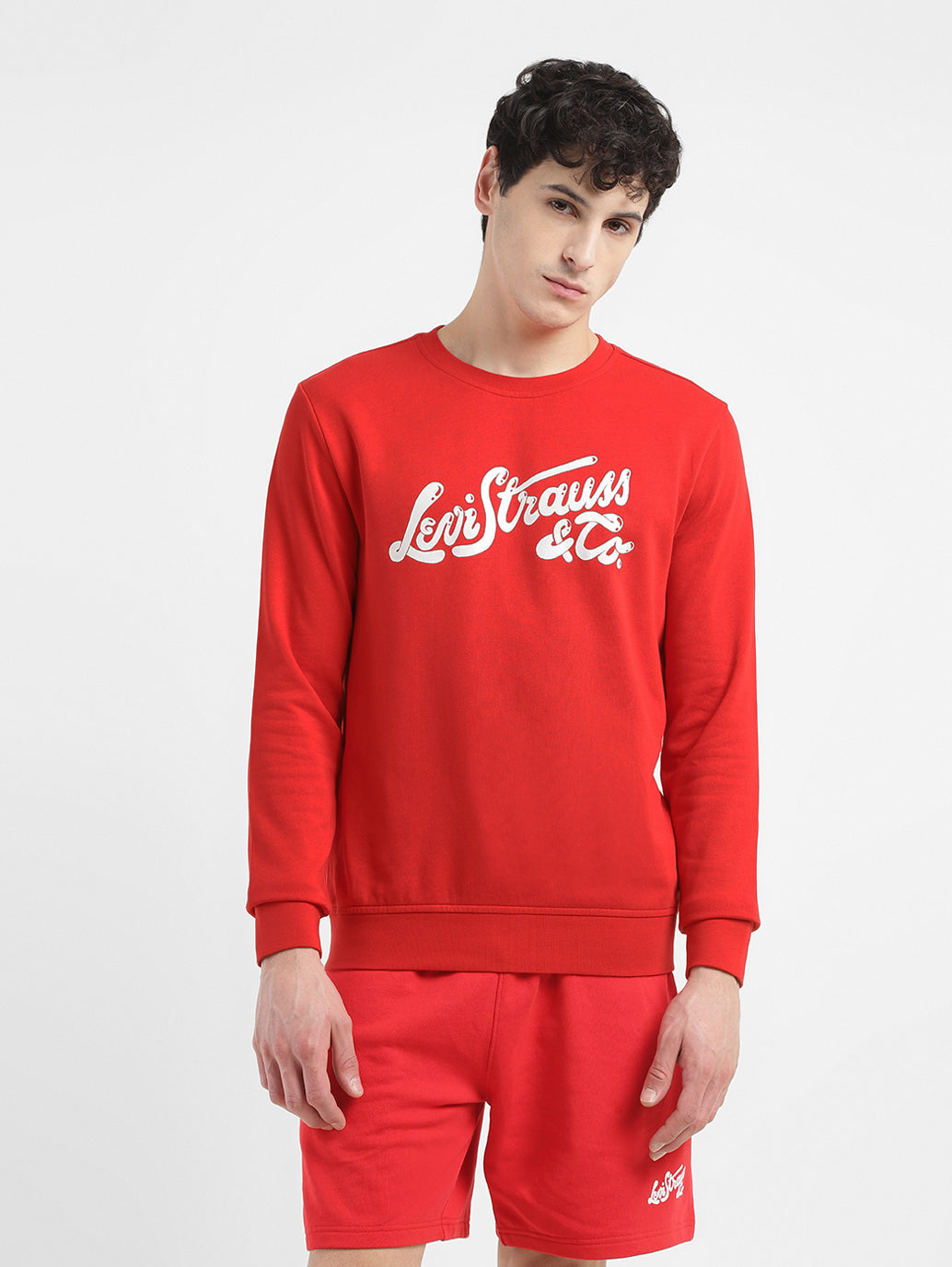 Men's Brand Logo Red Crew Neck Sweatshirt - 7f681e34-c3d3-4533-924a-c3fae429ccd5 View