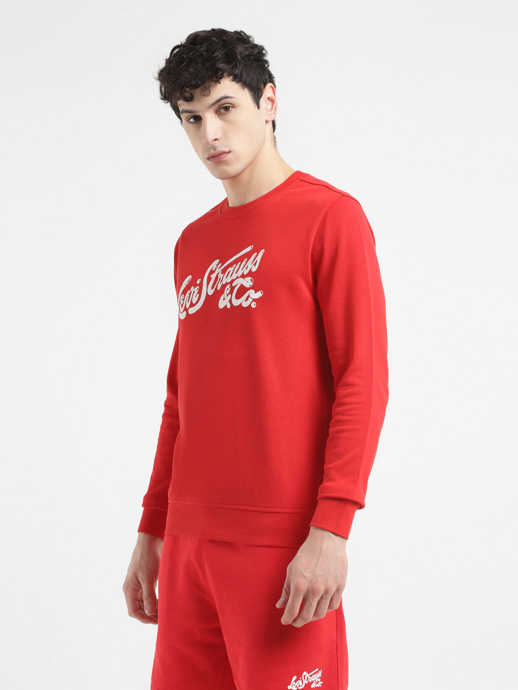 Men's Brand Logo Red Crew Neck Sweatshirt - 8e7f0e16-7010-4b08-bf1b-ea95c7a8e562 View