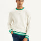 Men's Solid Off-White Crew Neck Sweater - Front View