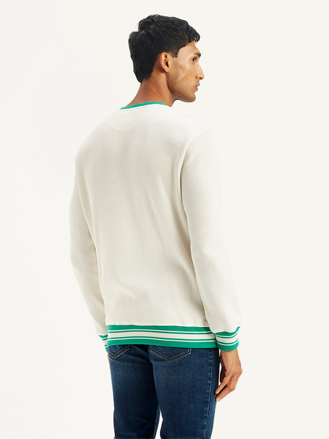 Men's Solid Off-White Crew Neck Sweater - Back View