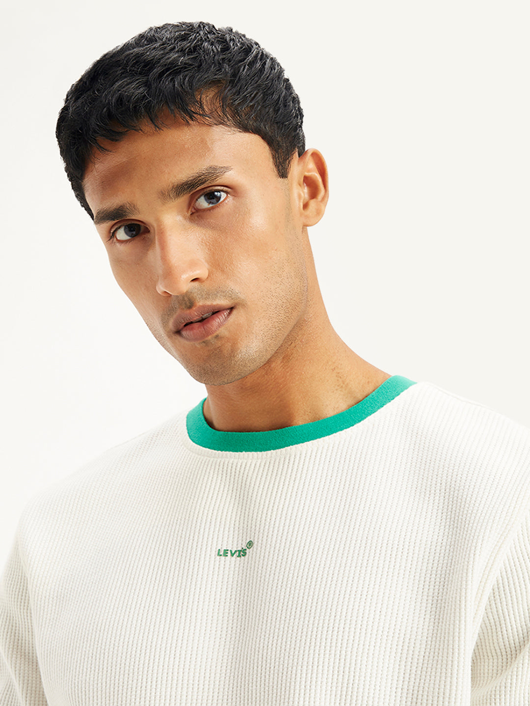 Men's Solid Off-White Crew Neck Sweater - 5c8c4050-945f-4364-811f-0d4e62ad89f3 View