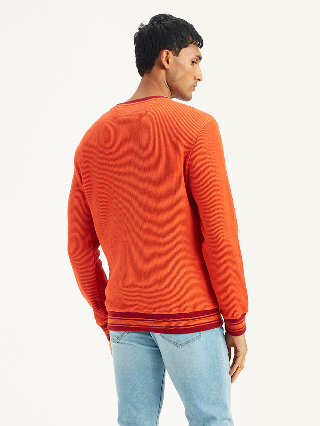 Men's Solid Orange Crew Neck Sweater - Back View