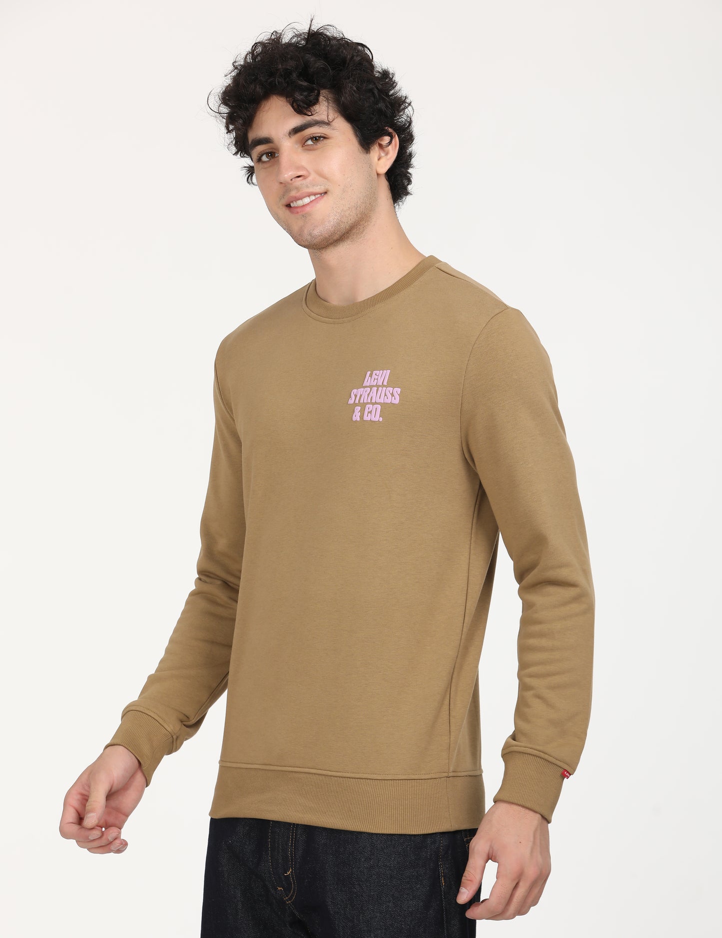 Men's Solid Brown Crew Neck Sweatshirt - RightSide View