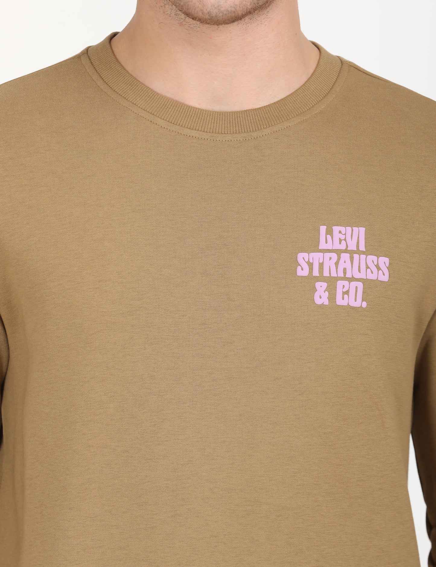 Men's Solid Brown Crew Neck Sweatshirt - deatil View
