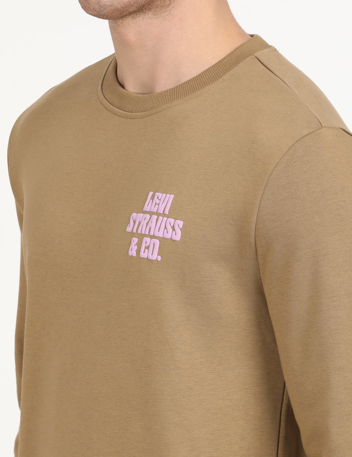 Men's Solid Brown Crew Neck Sweatshirt - deatil View