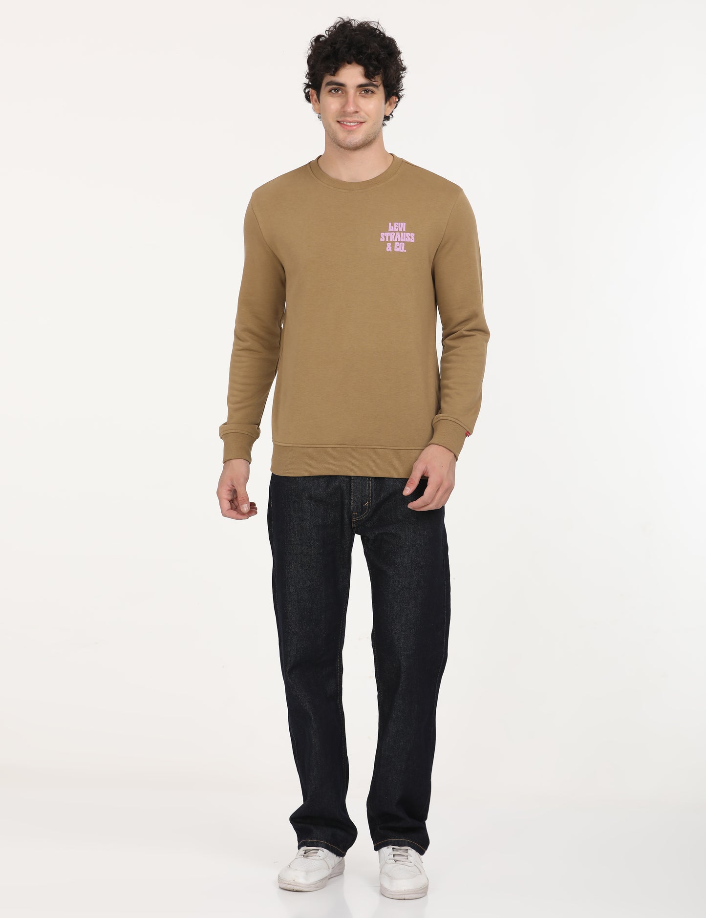 Men's Solid Brown Crew Neck Sweatshirt - lifestyle View