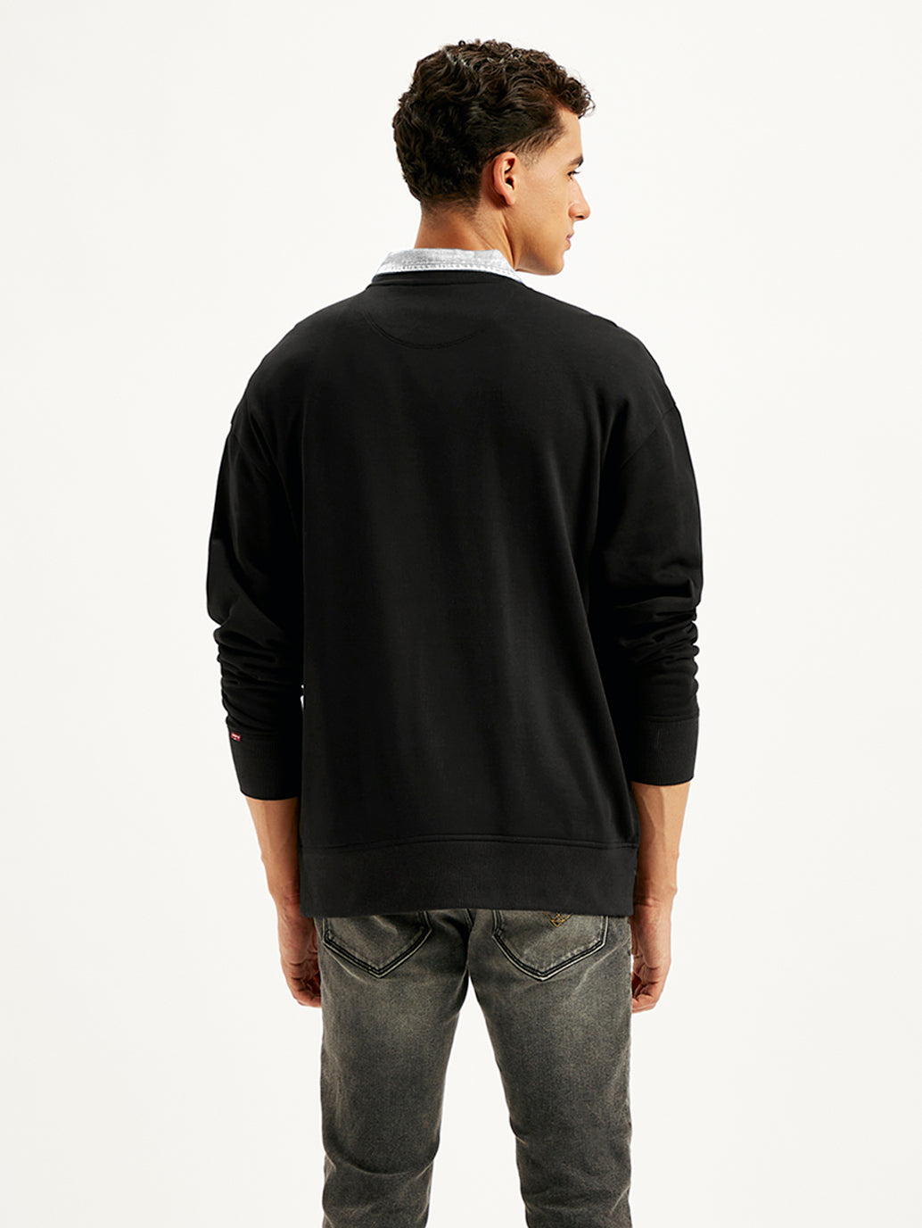 Men's Brand Logo Black Turtle Neck Sweatshirt - Back View