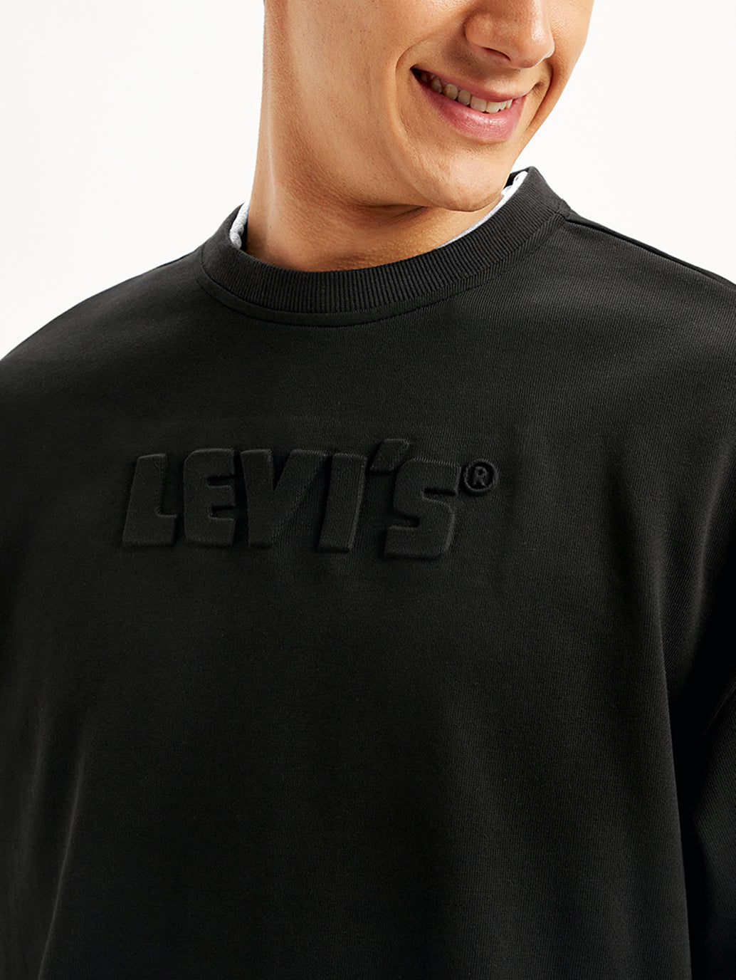 Men's Brand Logo Black Turtle Neck Sweatshirt - Detail View