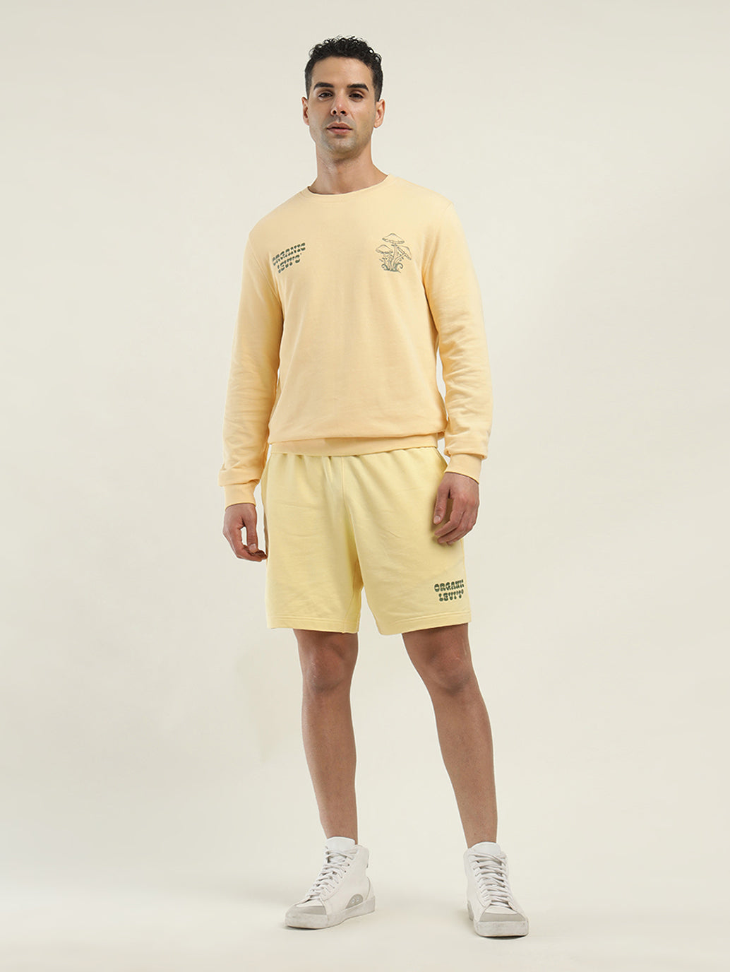 Men's Solid Crew Neck Sweatshirt - ModelFront View