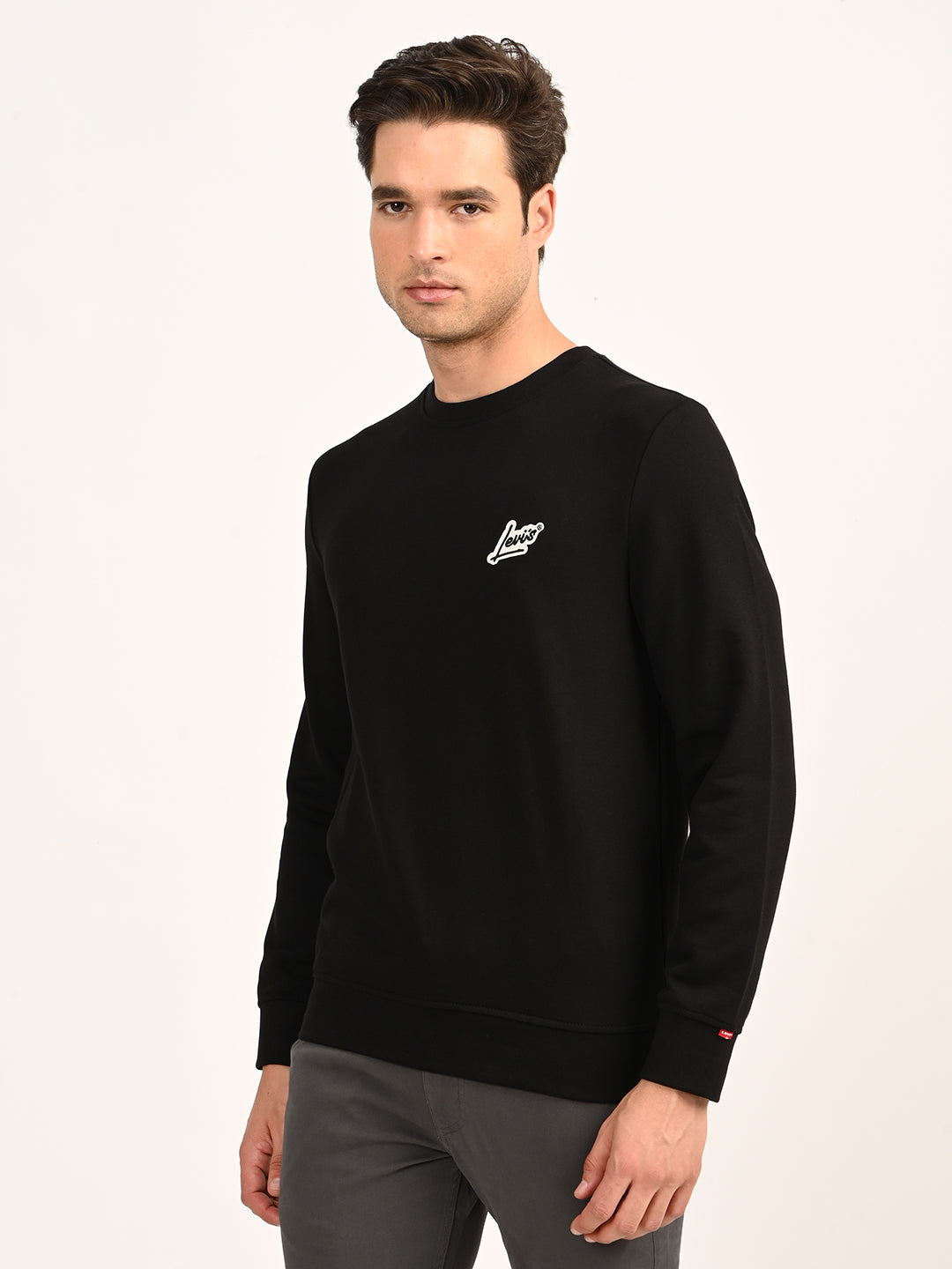 Men's Brand Logo Black Crew Neck Sweatshirt - side View