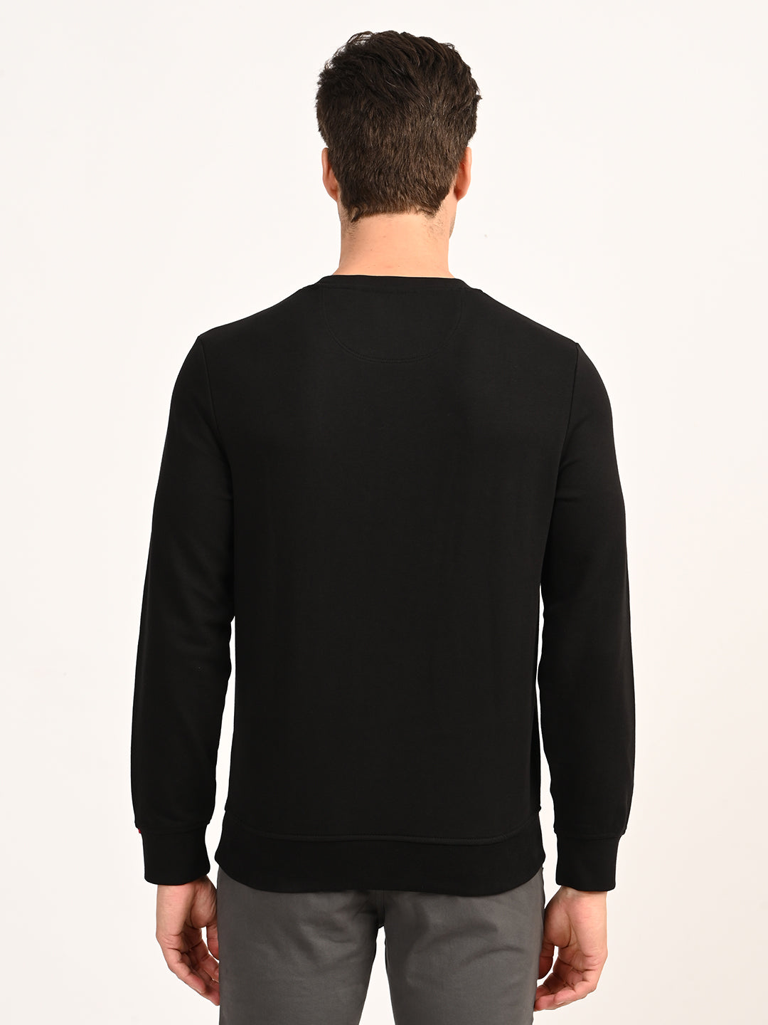 Men's Brand Logo Black Crew Neck Sweatshirt - back View