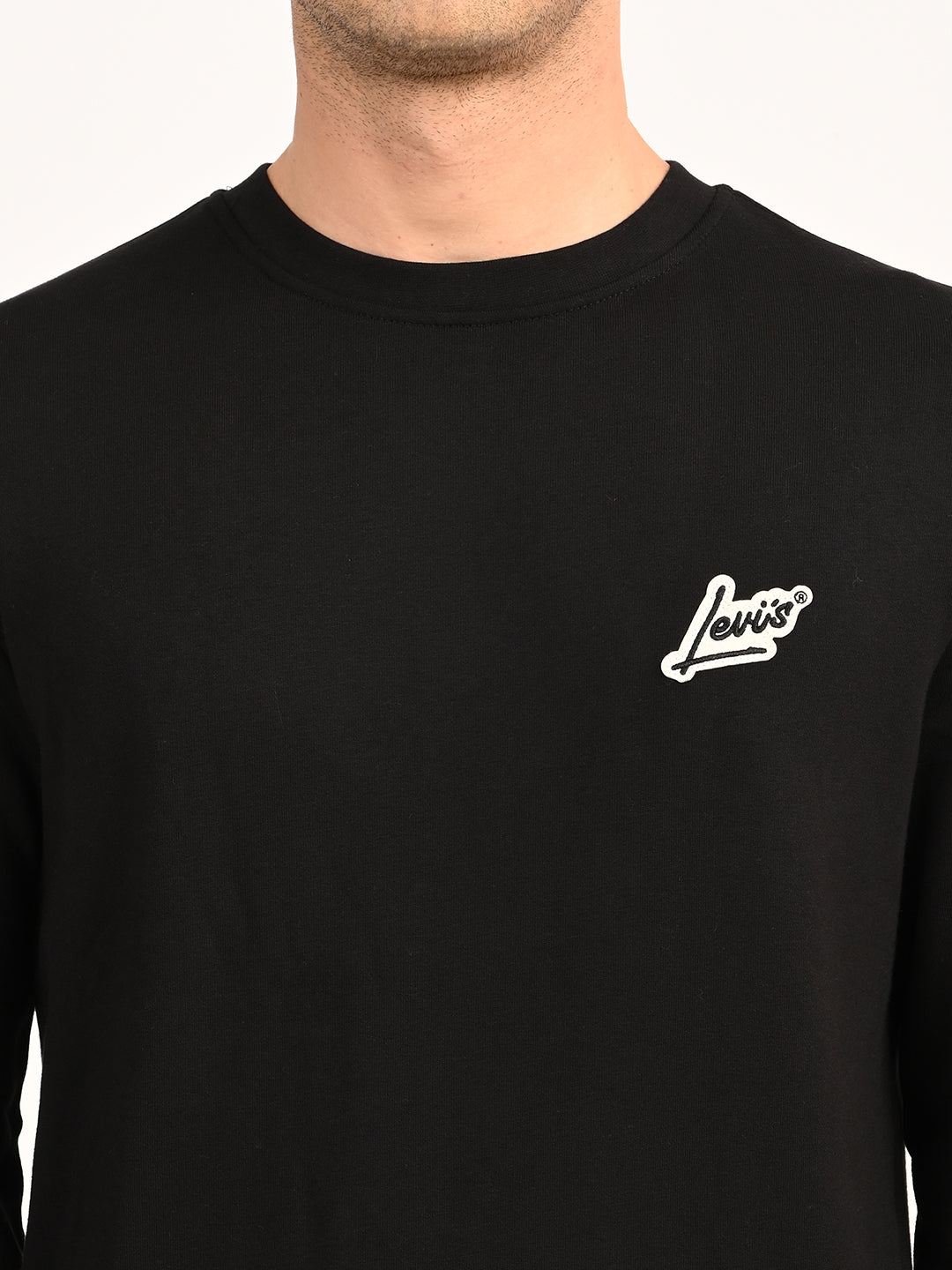 Men's Brand Logo Black Crew Neck Sweatshirt - detail View