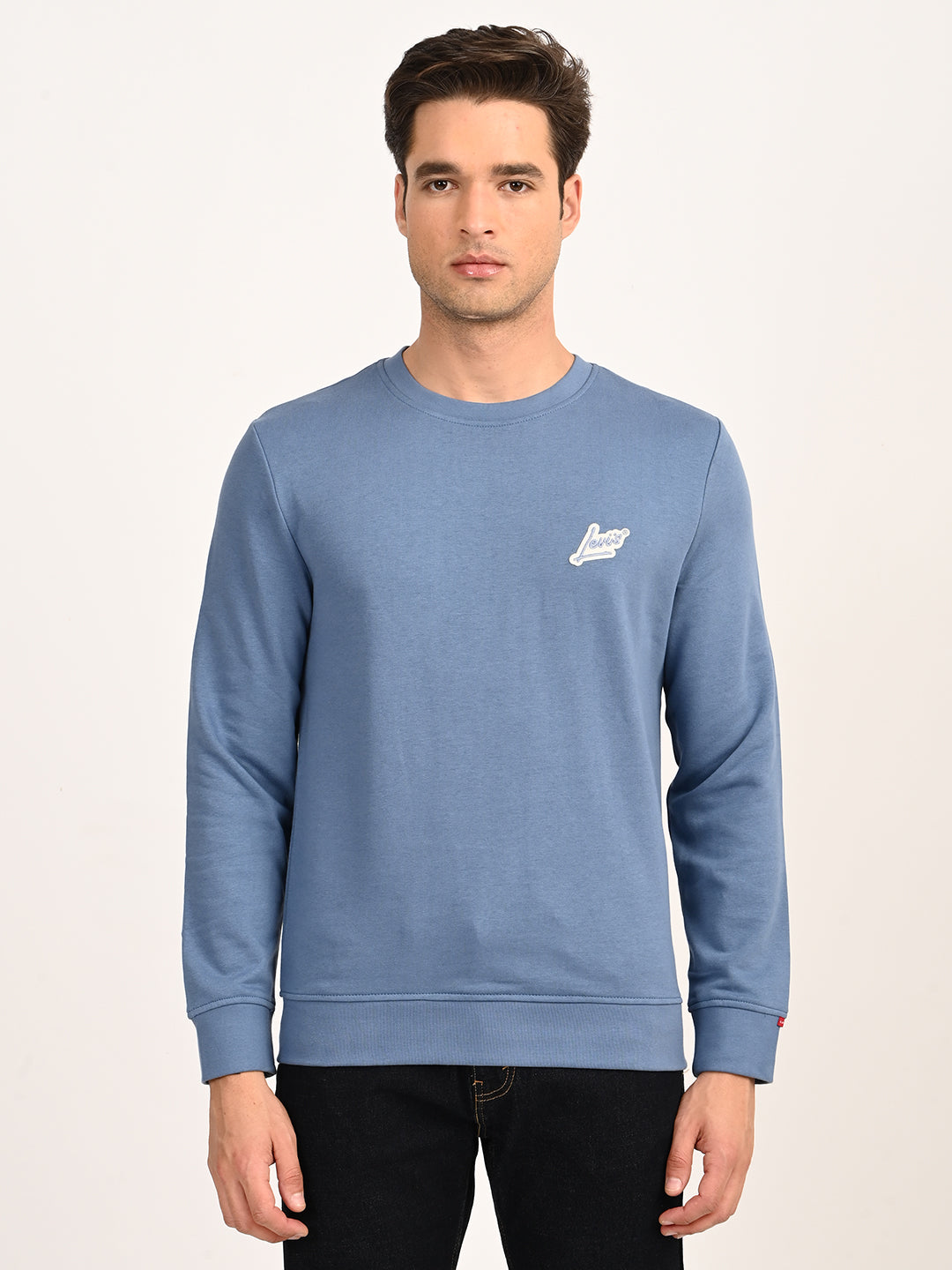 Men's Brand Logo Blue Crew Neck Sweatshirt - front View