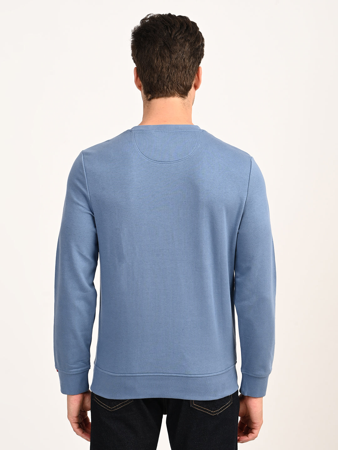 Men's Brand Logo Blue Crew Neck Sweatshirt - back View