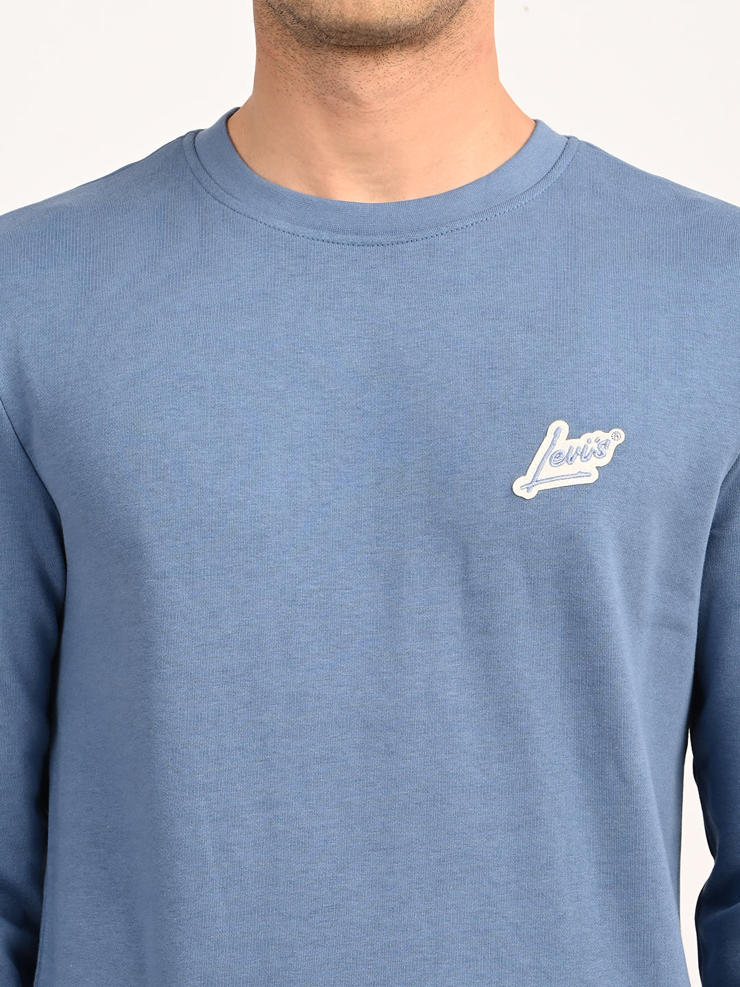 Men's Brand Logo Blue Crew Neck Sweatshirt - detail View