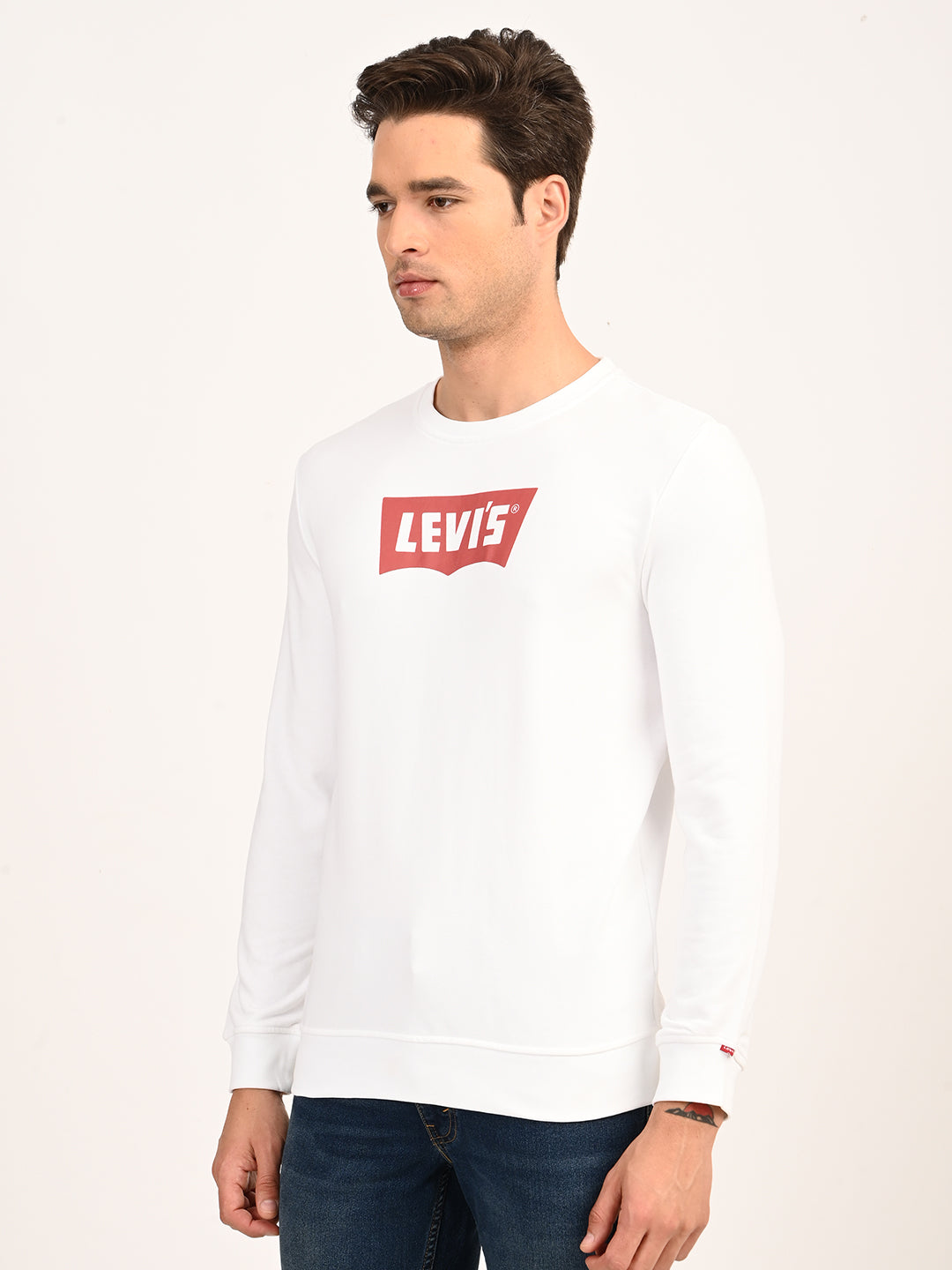 Men's Typographic Print White Slim Fit Sweatshirt