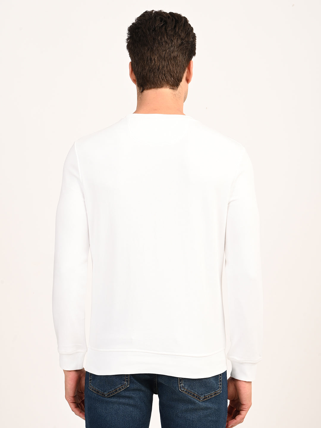 Men's Typographic Print White Slim Fit Sweatshirt - back View