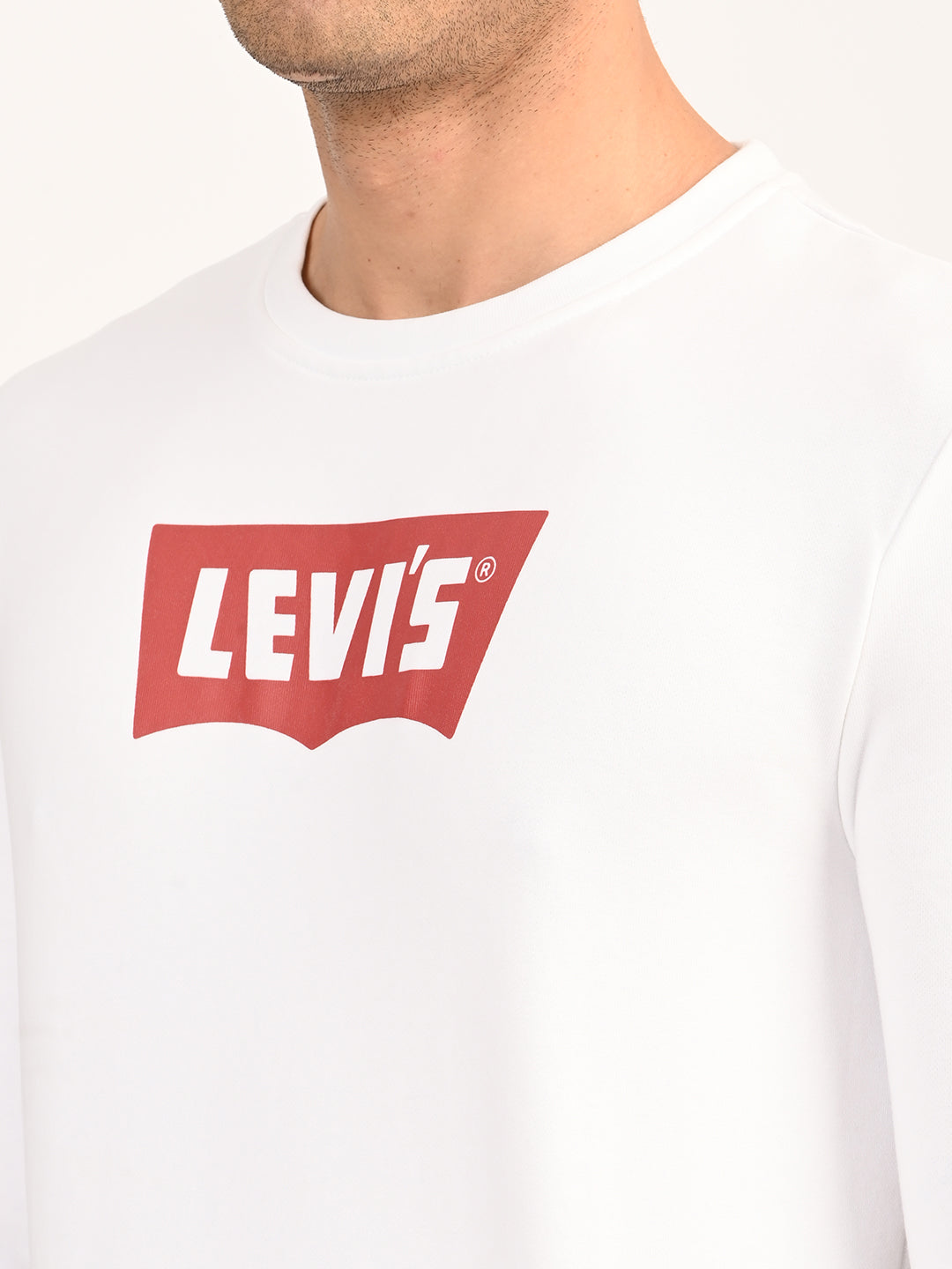 Men's Typographic Print White Slim Fit Sweatshirt - detail View