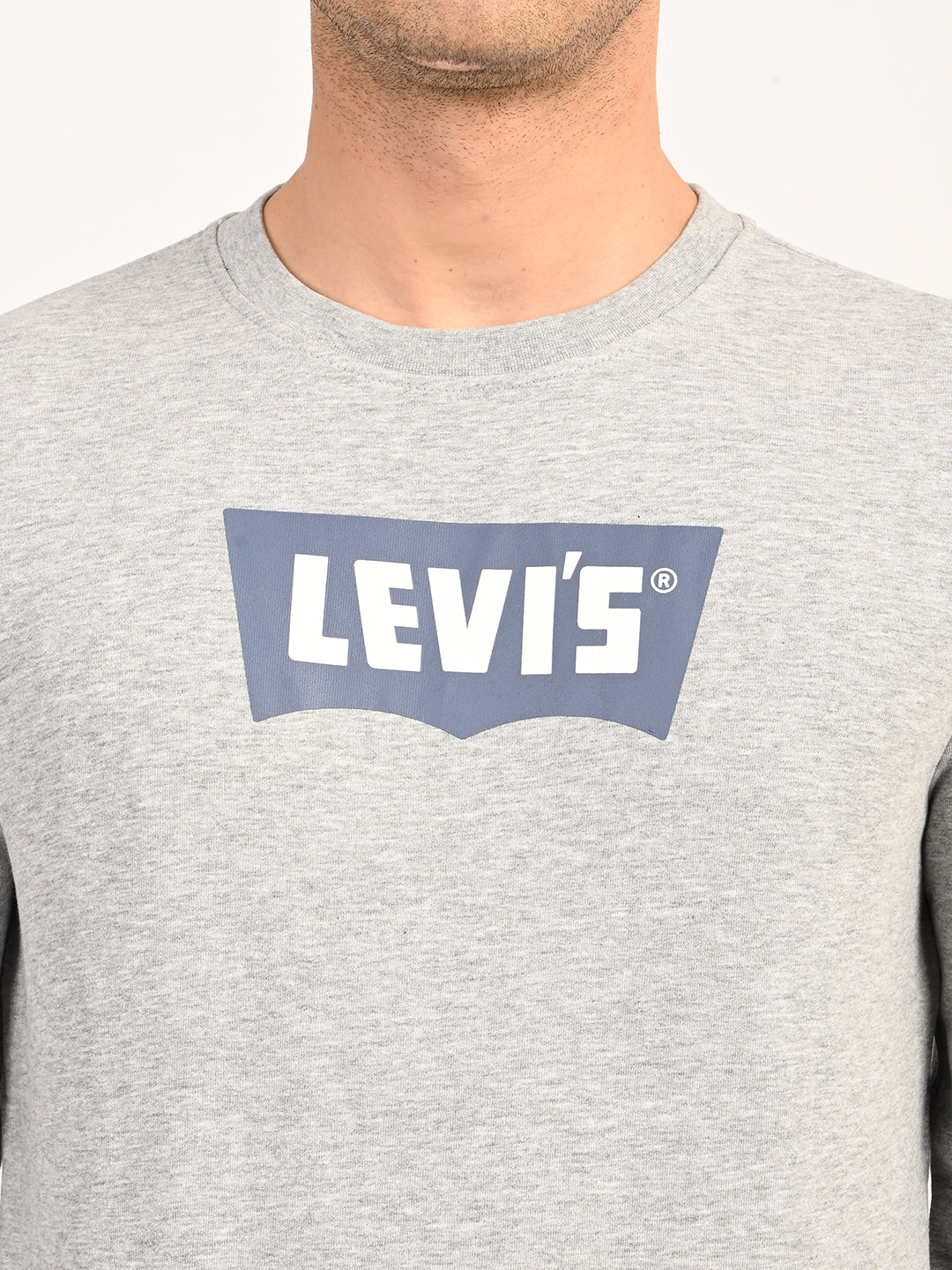 Men's Typographic Print Light Grey Slim Fit Sweatshirt - detail View