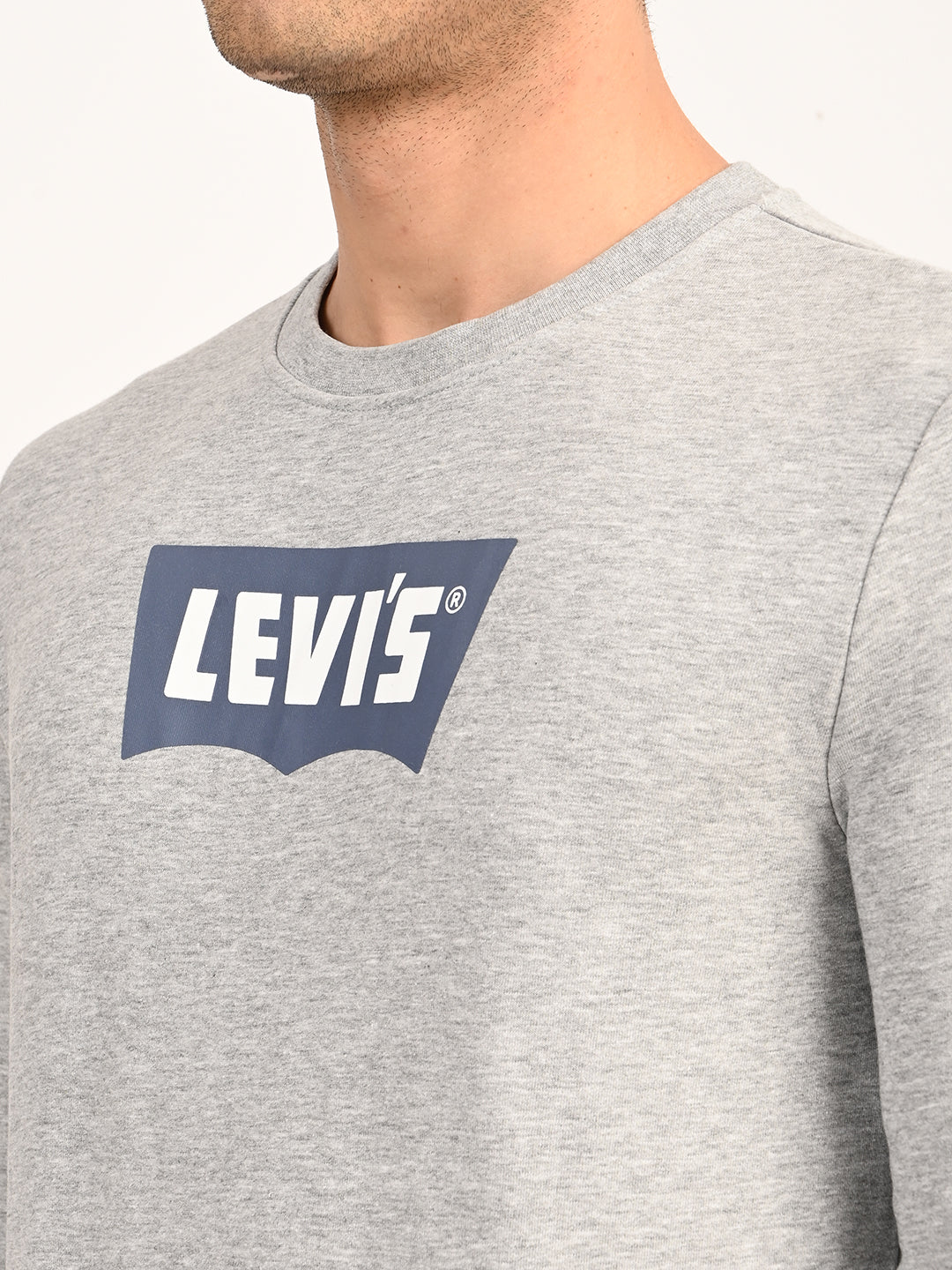 Men's Typographic Print Light Grey Slim Fit Sweatshirt - detail View