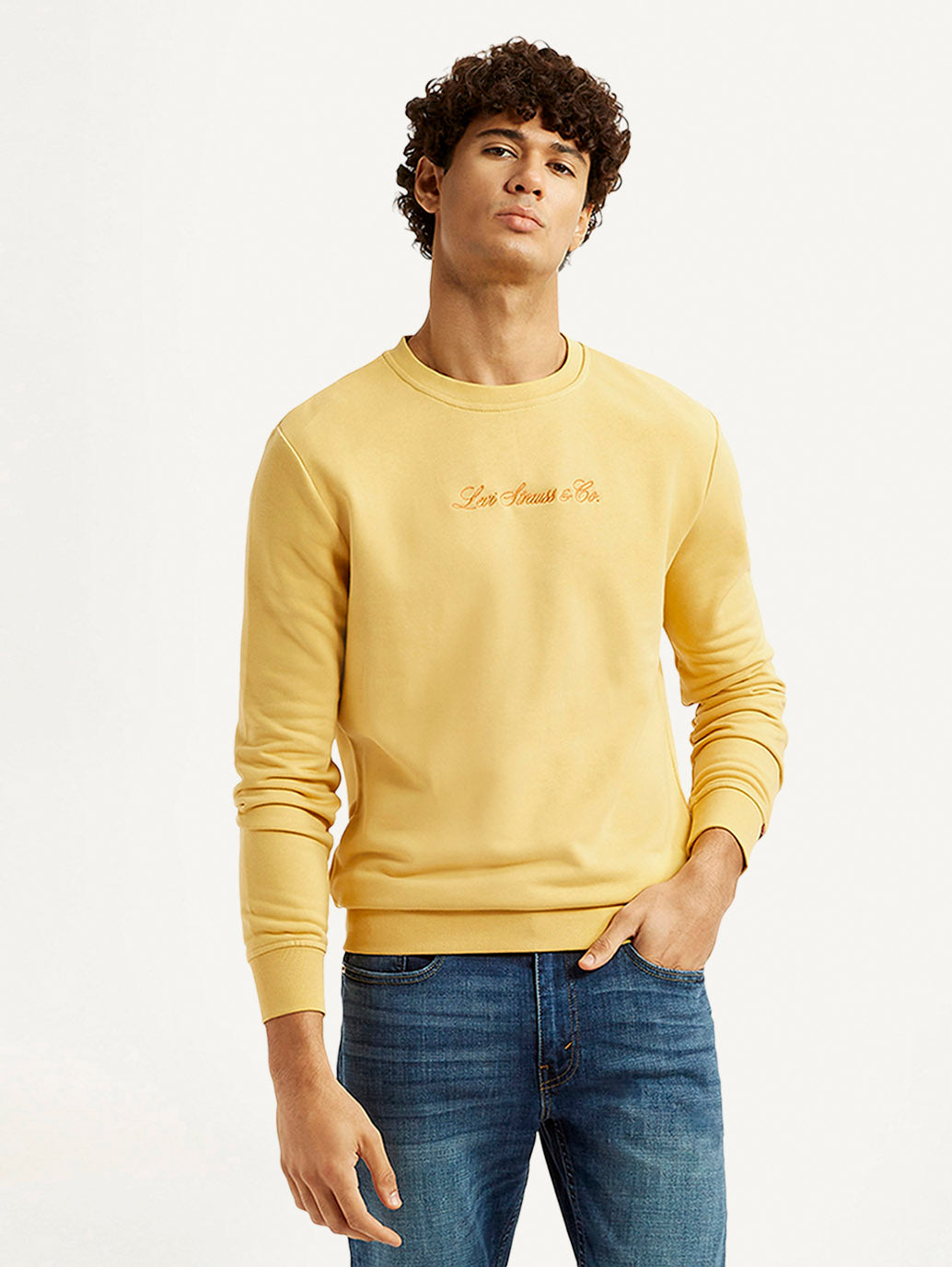 Men's Typographic Print Yellow Slim Fit Sweatshirt